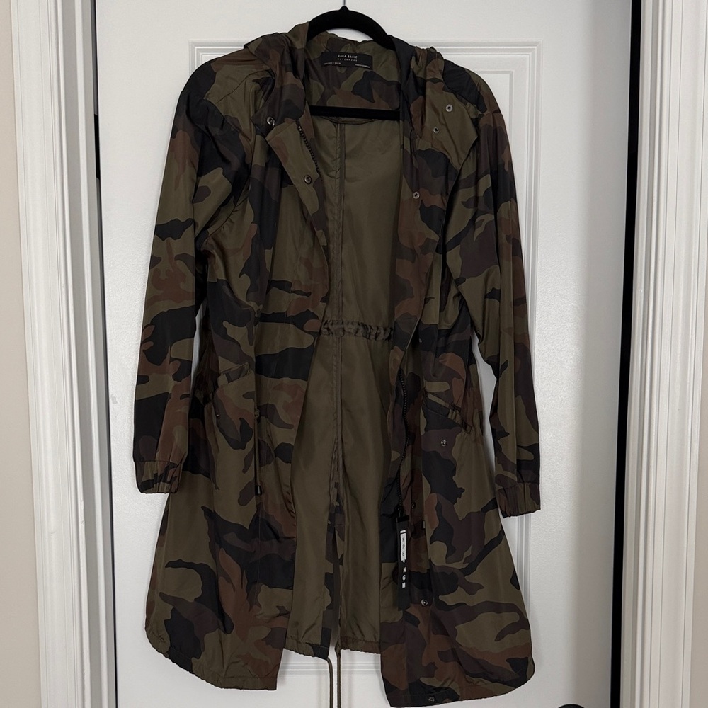 Zara Women’s Camouflage Hooded Anorak Jacket - Olive Camo